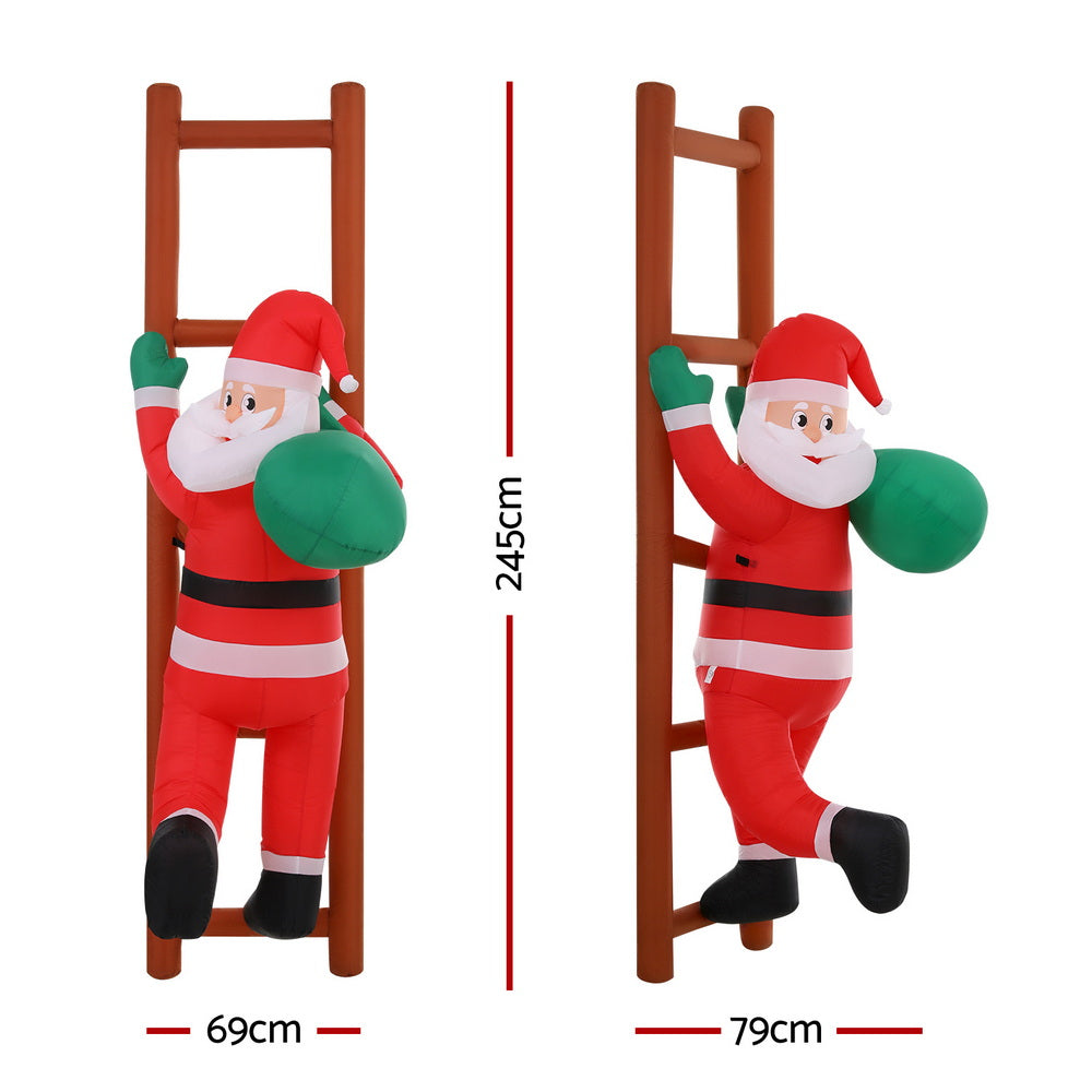 Costumes & Accessories: Jingle Jollys Christmas Inflatable Santa Climbing Ladder 2.45M Height LED Decorations Illuminated