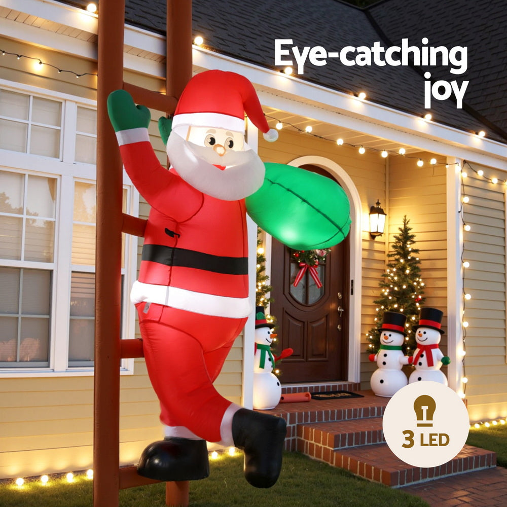 Costumes & Accessories: Jingle Jollys Christmas Inflatable Santa Climbing Ladder 2.45M Height LED Decorations Illuminated