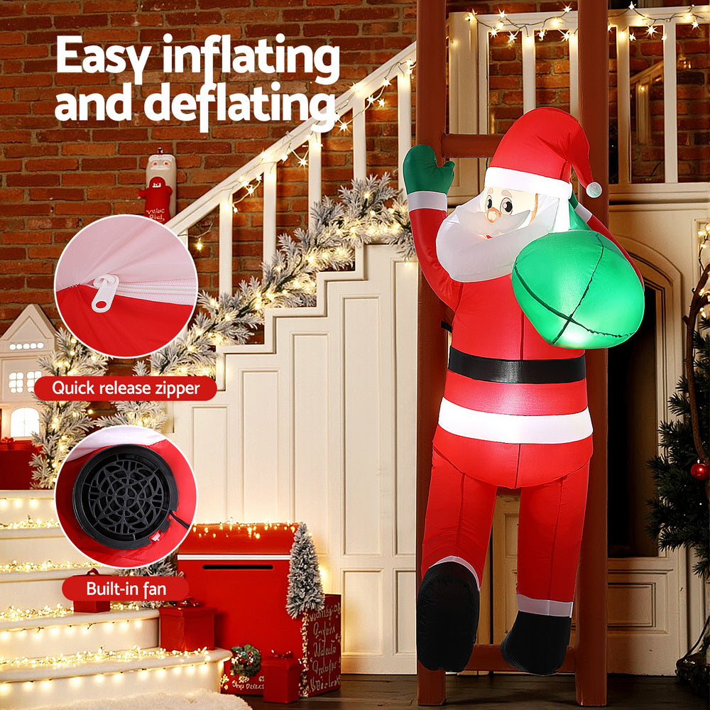 Costumes & Accessories: Jingle Jollys Christmas Inflatable Santa Climbing Ladder 2.45M Height LED Decorations Illuminated