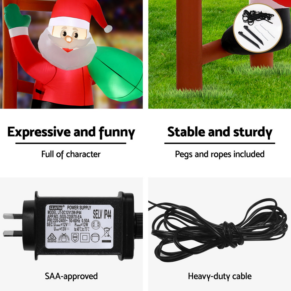 Costumes & Accessories: Jingle Jollys Christmas Inflatable Santa Climbing Ladder 2.45M Height LED Decorations Illuminated