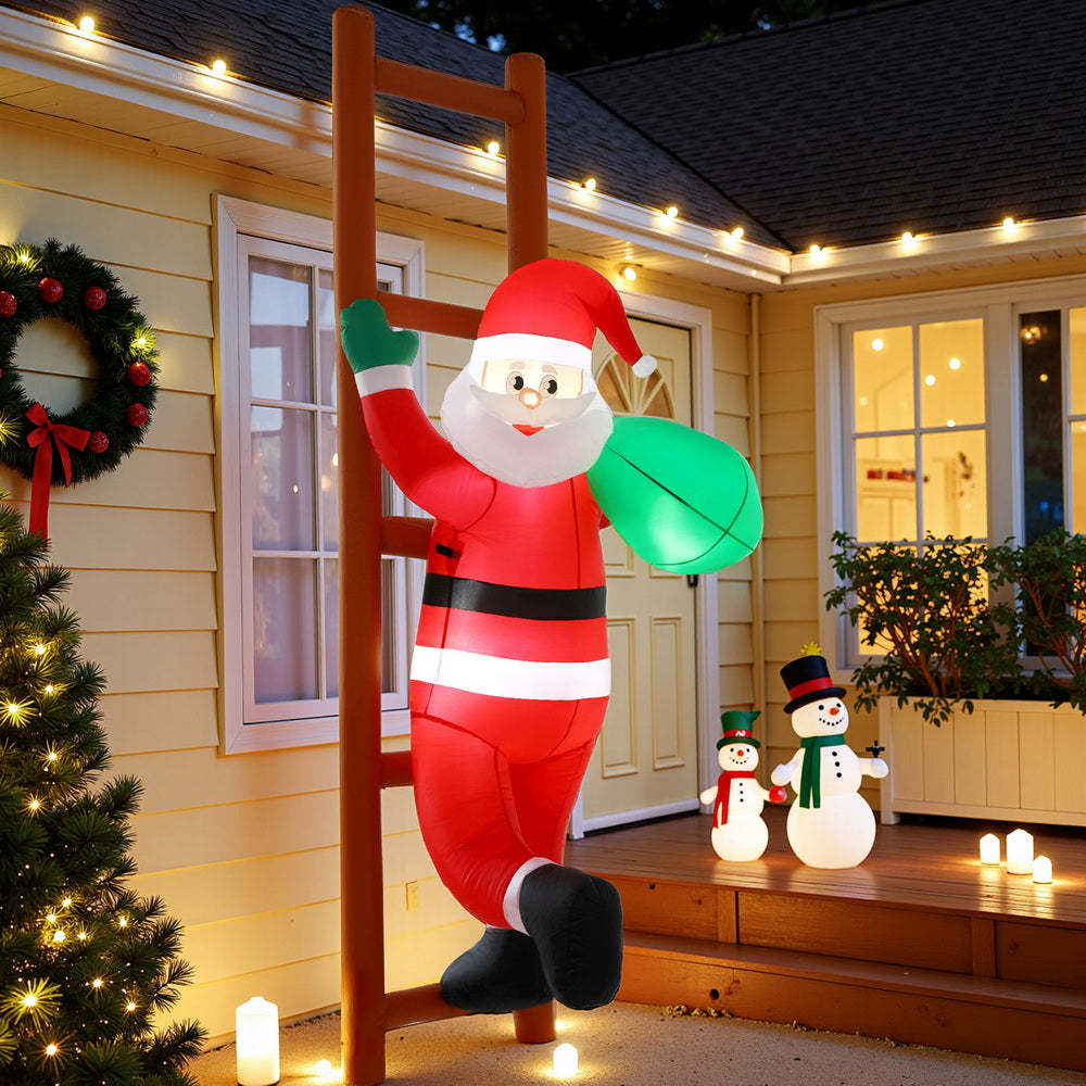 Costumes & Accessories: Jingle Jollys Christmas Inflatable Santa Climbing Ladder 2.45M Height LED Decorations Illuminated