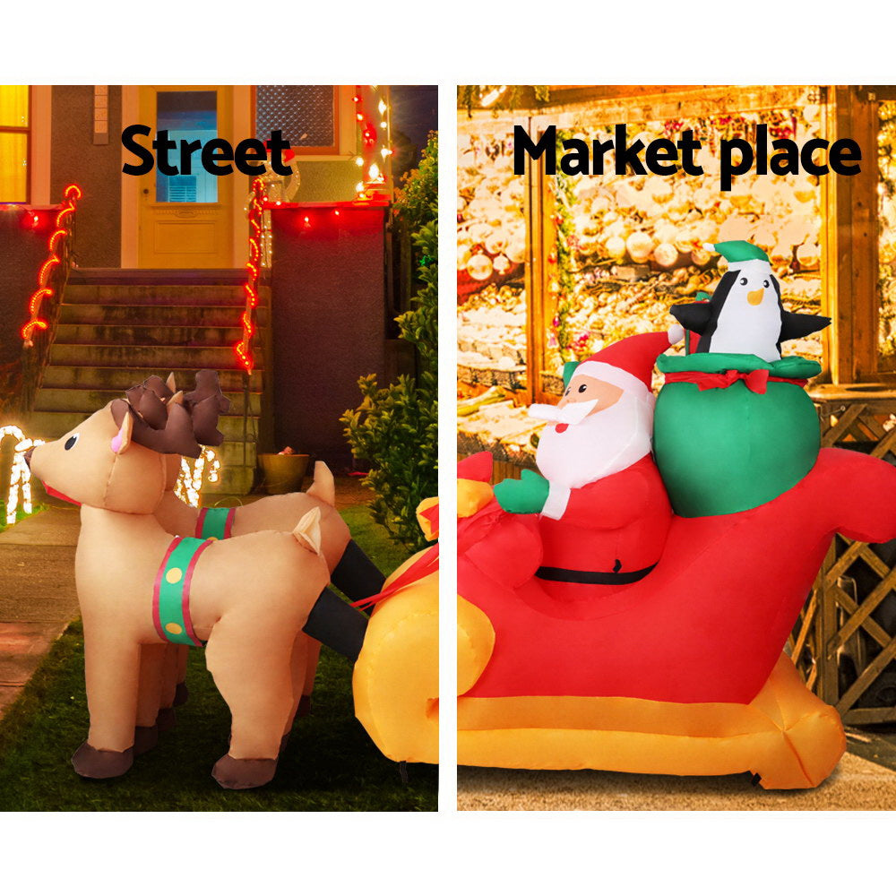 Christmas Decorations: Jingle Jollys Christmas Inflatable Santa Sleigh 2.2M Illuminated Decorations