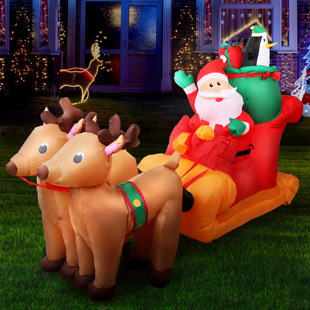 Christmas Decorations: Jingle Jollys Christmas Inflatable Santa Sleigh 2.2M Illuminated Decorations
