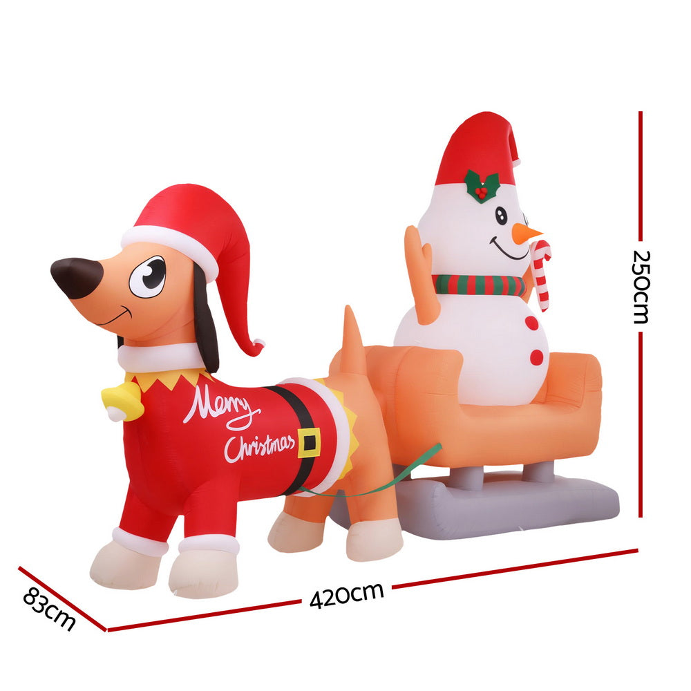 Christmas Decorations: Jingle Jollys Christmas Inflatable Snowman Dog 4.2M Tall Outdoor Decorations Illuminated