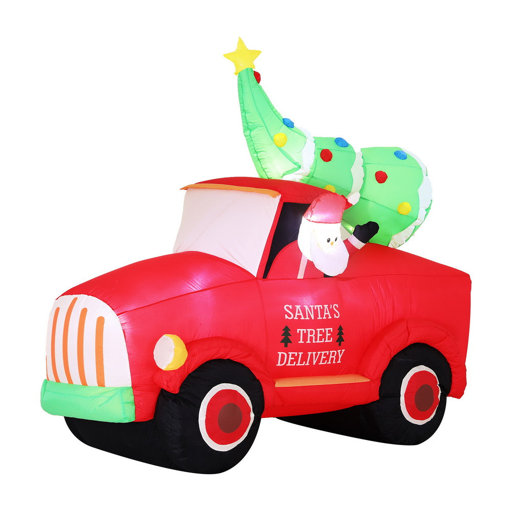 Christmas Decorations: Jingle Jollys Christmas Inflatable Santa Truck 1.6M Height LED Decorations Illuminated
