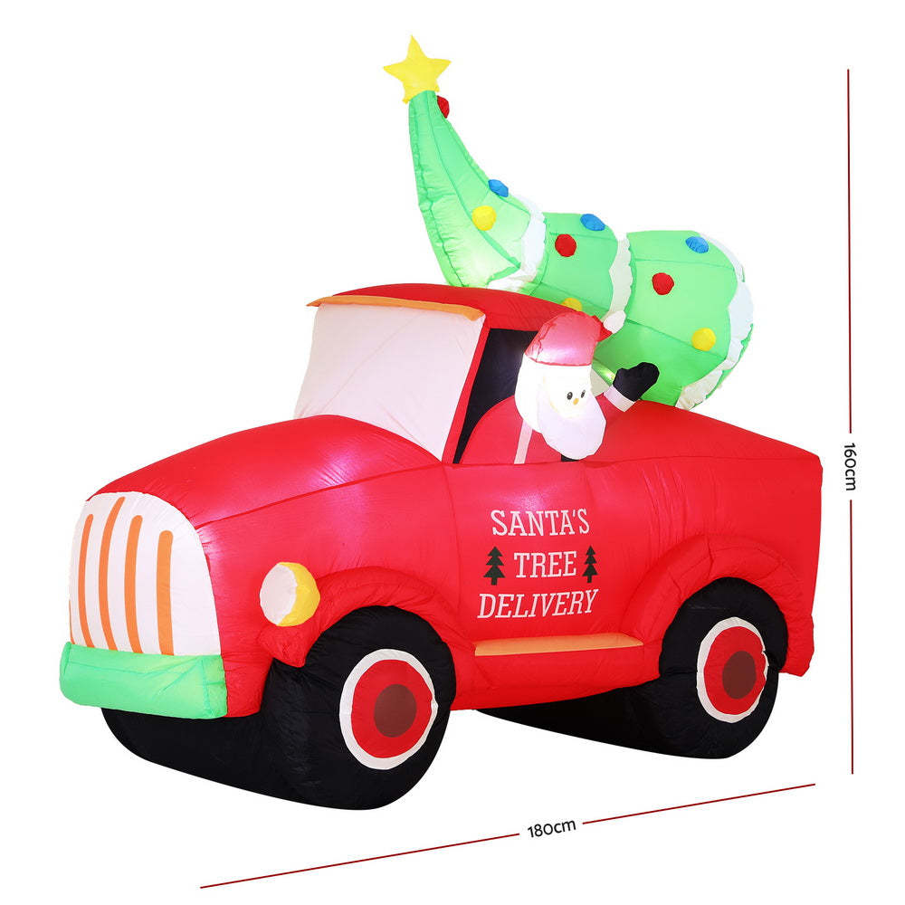 Christmas Decorations: Jingle Jollys Christmas Inflatable Santa Truck 1.6M Height LED Decorations Illuminated