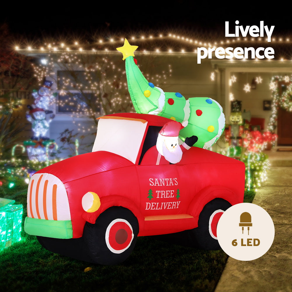 Christmas Decorations: Jingle Jollys Christmas Inflatable Santa Truck 1.6M Height LED Decorations Illuminated