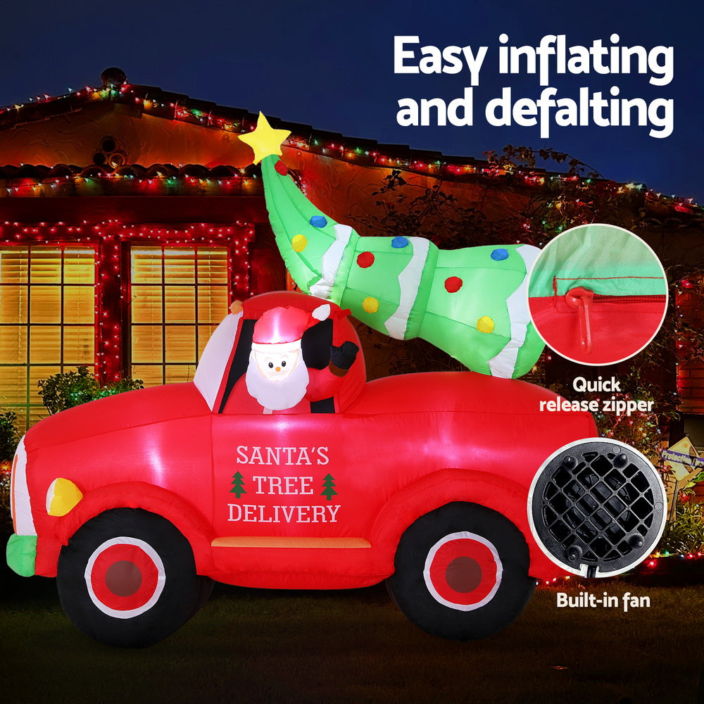 Christmas Decorations: Jingle Jollys Christmas Inflatable Santa Truck 1.6M Height LED Decorations Illuminated