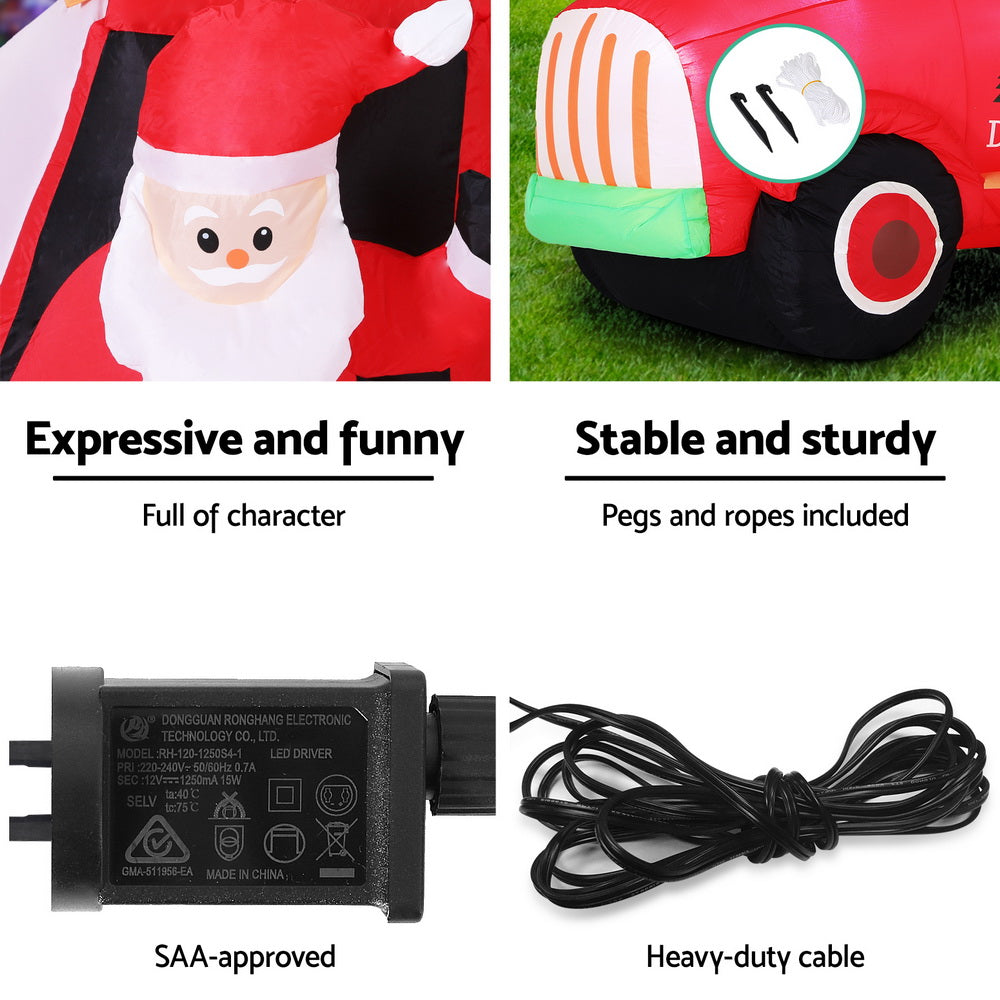 Christmas Decorations: Jingle Jollys Christmas Inflatable Santa Truck 1.6M Height LED Decorations Illuminated