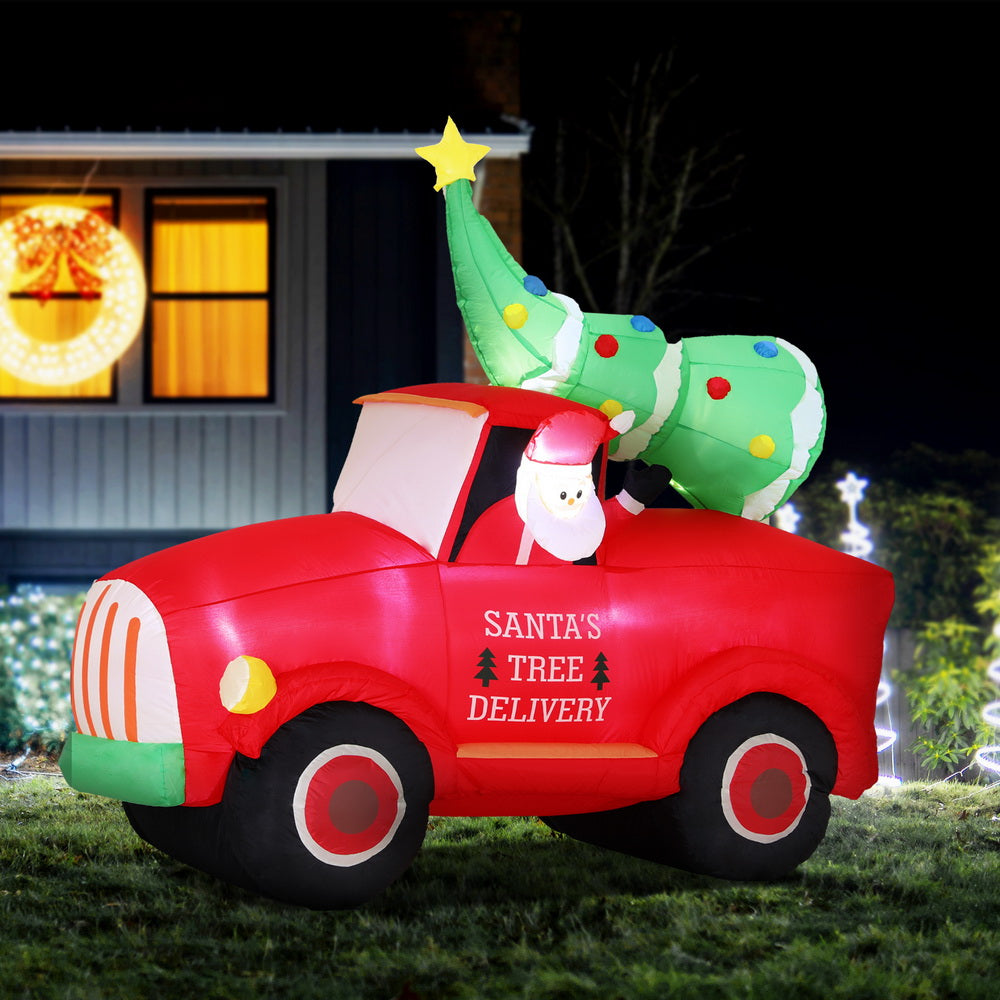 Christmas Decorations: Jingle Jollys Christmas Inflatable Santa Truck 1.6M Height LED Decorations Illuminated