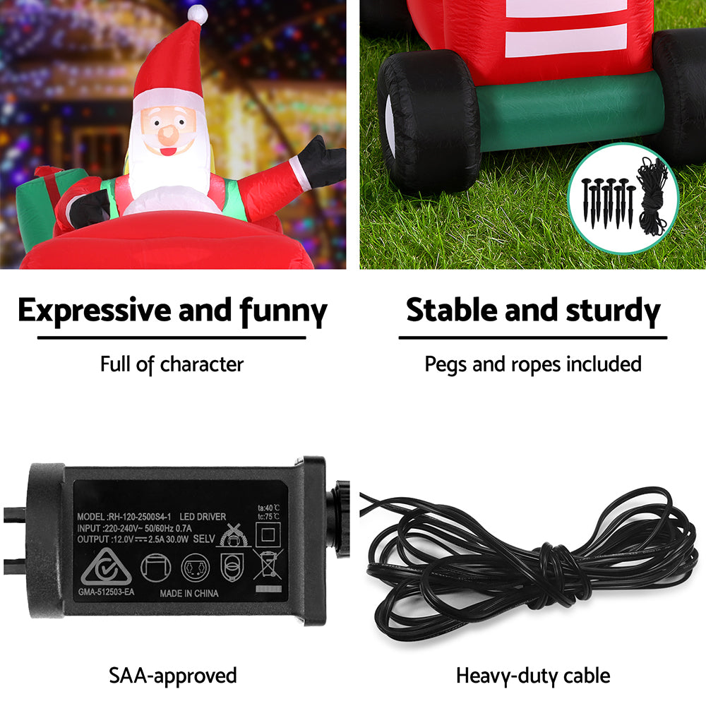 Christmas Clothing: Jingle Jollys Christmas Inflatable Santa Truck 2.6M Length LED Decorations Illuminated