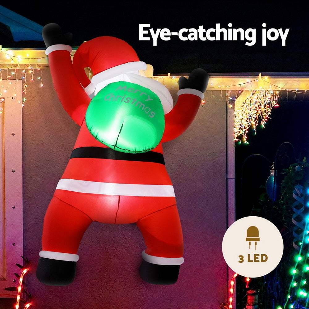 Outdoor Decorations & Lights: Jingle Jollys Christmas Inflatable Santa Climbing LED Illuminated Decorations 1.9M