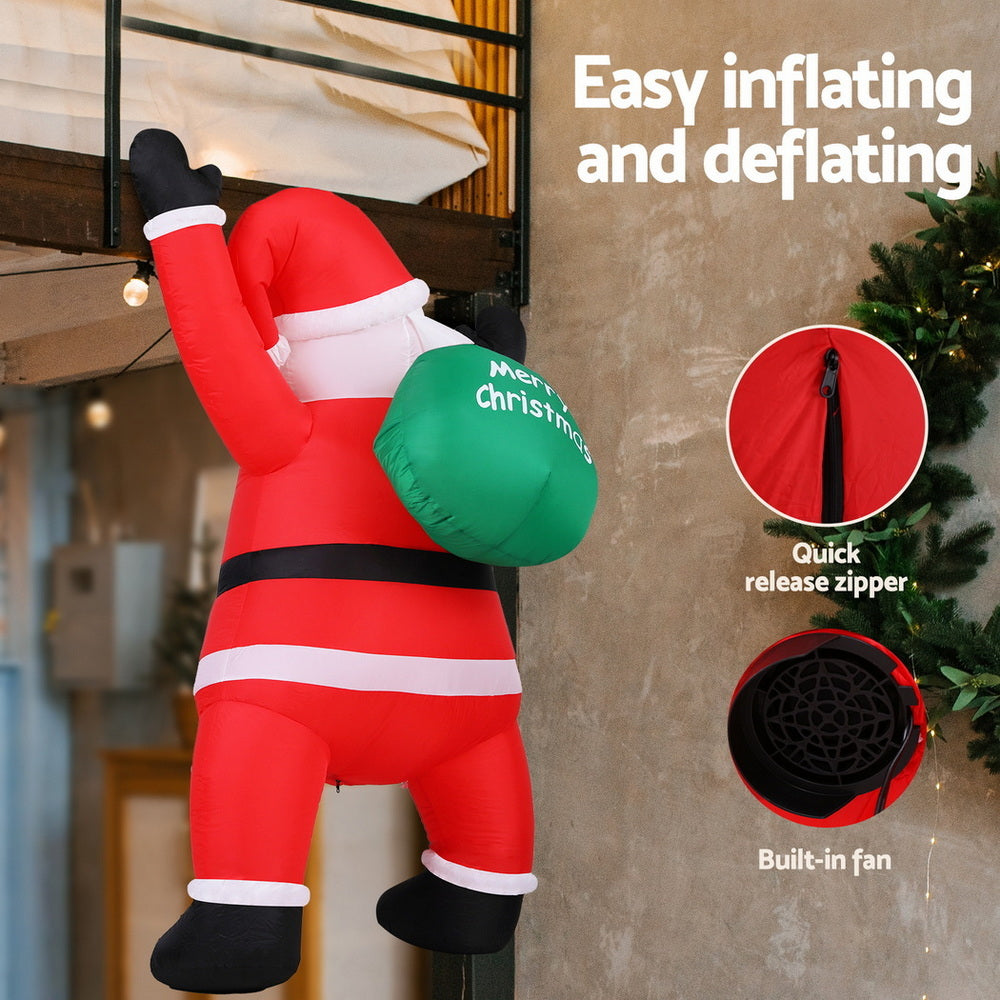 Outdoor Decorations & Lights: Jingle Jollys Christmas Inflatable Santa Climbing LED Illuminated Decorations 1.9M