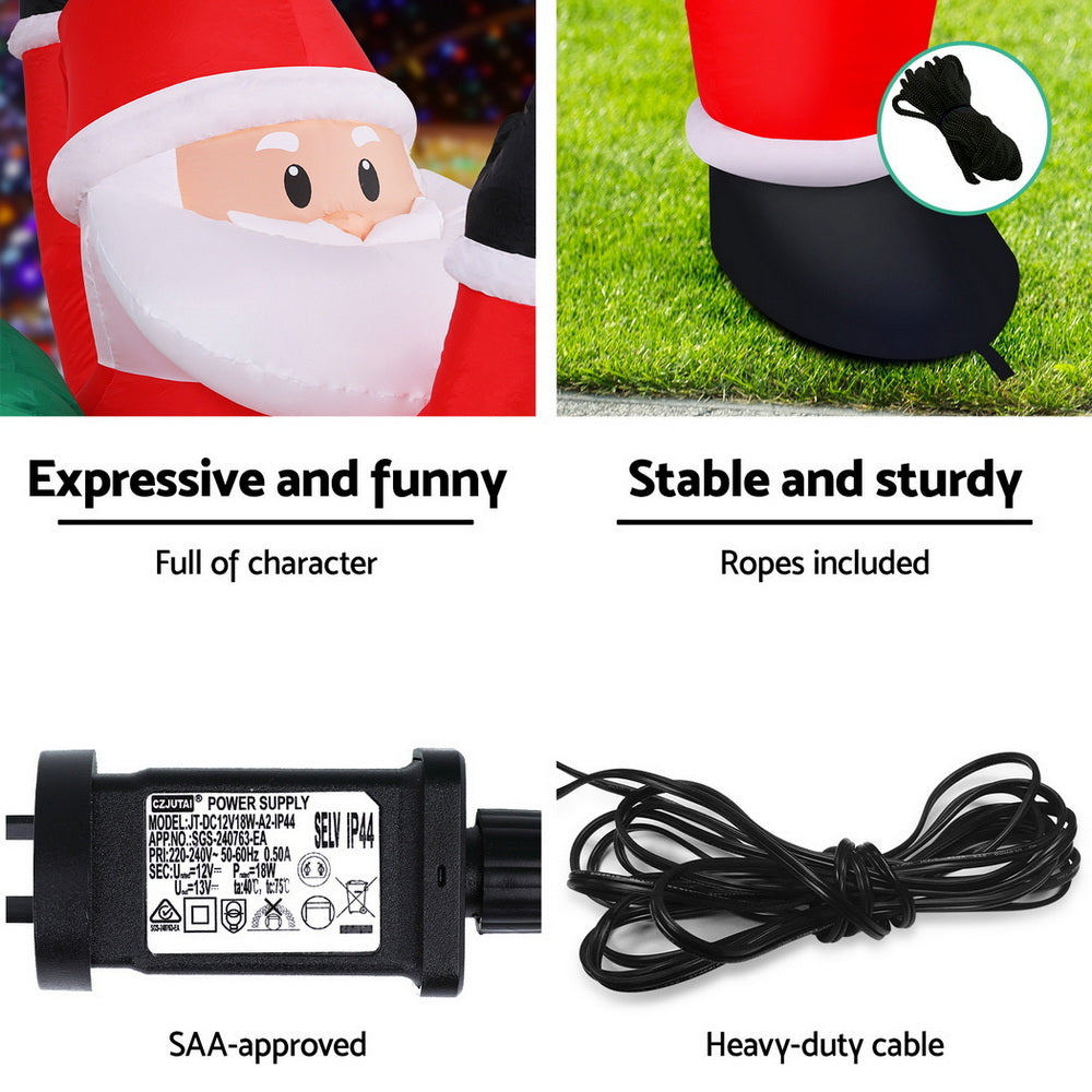 Outdoor Decorations & Lights: Jingle Jollys Christmas Inflatable Santa Climbing LED Illuminated Decorations 1.9M