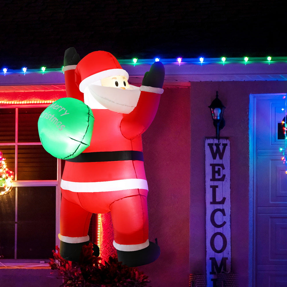 Outdoor Decorations & Lights: Jingle Jollys Christmas Inflatable Santa Climbing LED Illuminated Decorations 1.9M