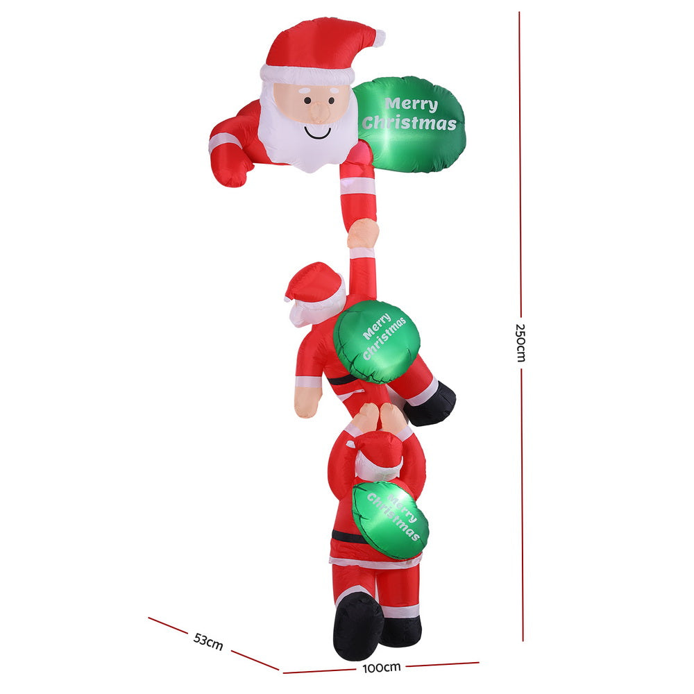Outdoor Decorations & Lights: Jingle Jollys Christmas Inflatable Climbing Santa 2.5M Height LED Decorations Illuminated