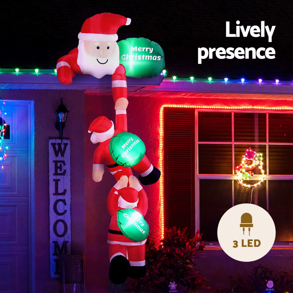 Outdoor Decorations & Lights: Jingle Jollys Christmas Inflatable Climbing Santa 2.5M Height LED Decorations Illuminated