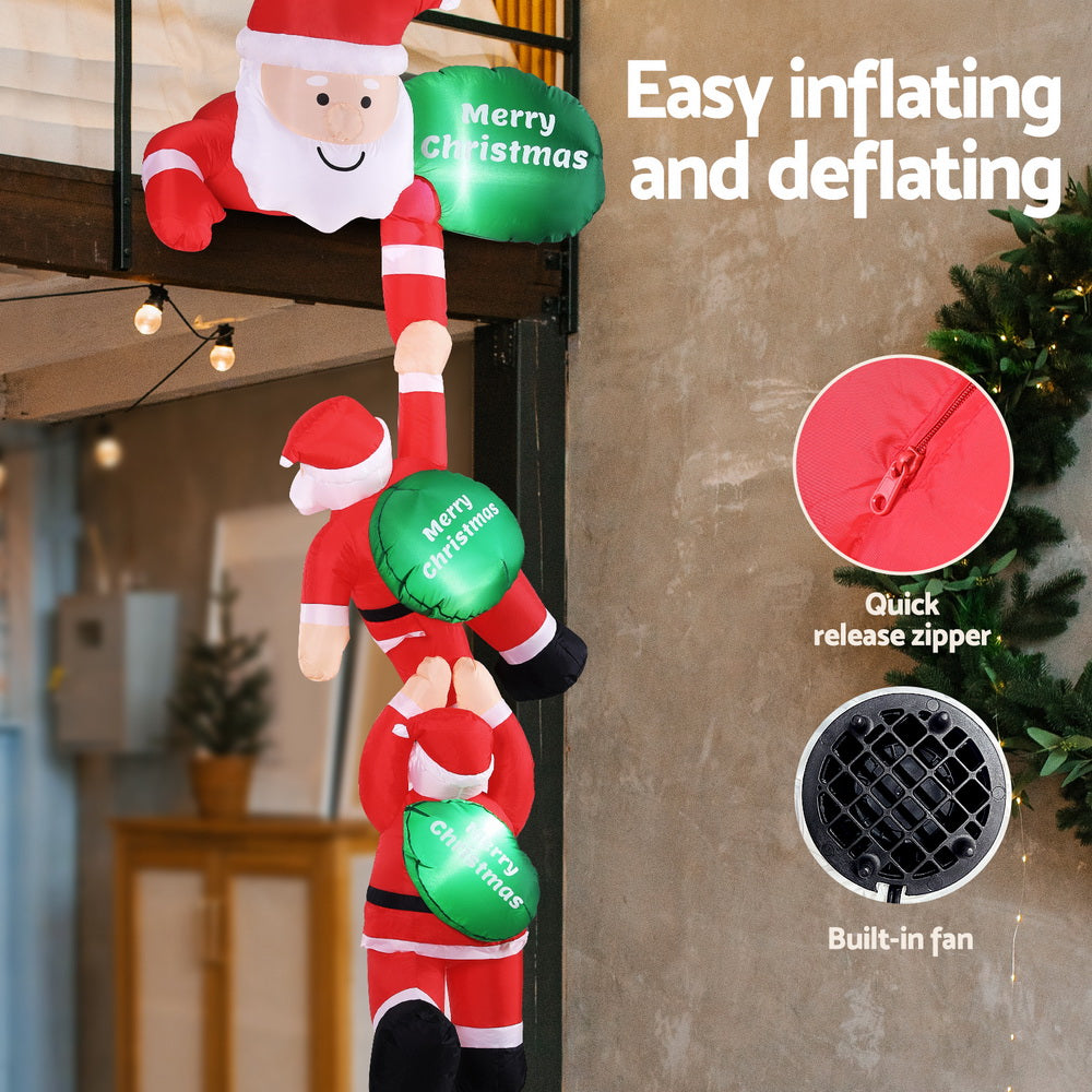 Outdoor Decorations & Lights: Jingle Jollys Christmas Inflatable Climbing Santa 2.5M Height LED Decorations Illuminated