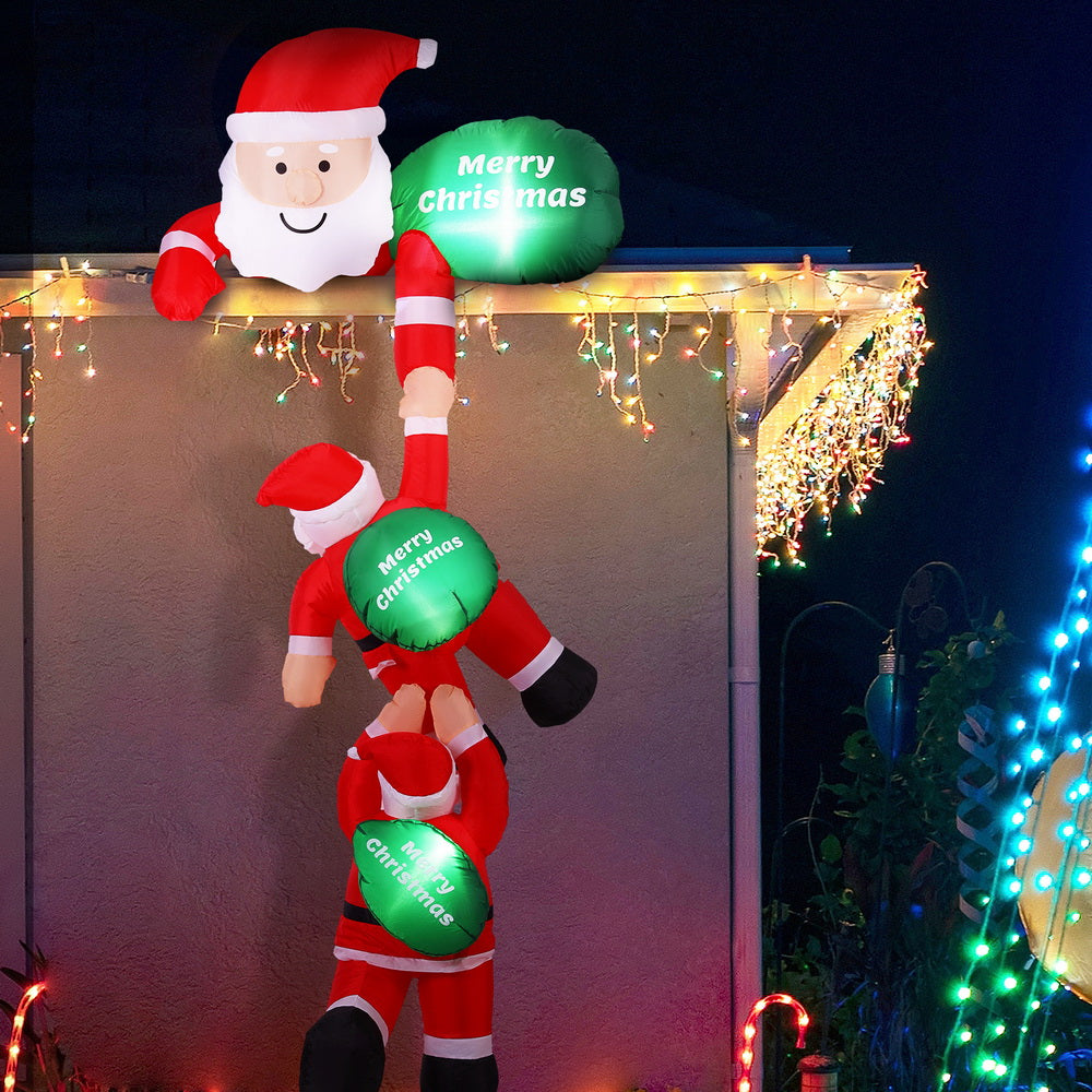 Outdoor Decorations & Lights: Jingle Jollys Christmas Inflatable Climbing Santa 2.5M Height LED Decorations Illuminated