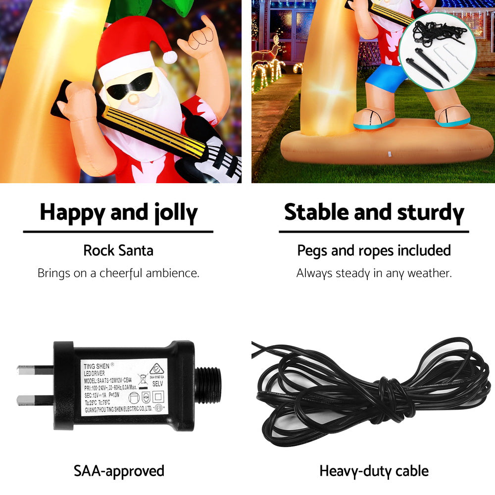Christmas Decorations: Jingle Jollys Christmas Inflatable Santa Guitar 2.1M Led Illuminated Decorations