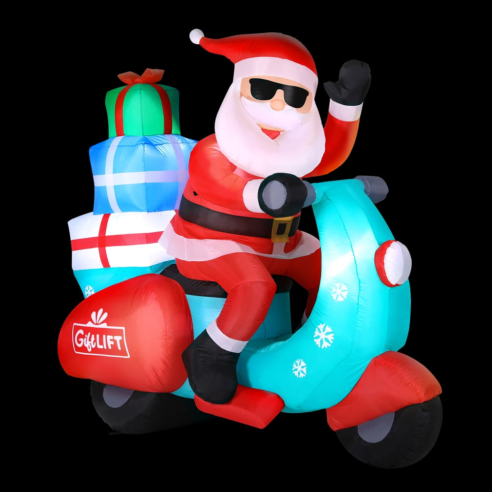 Outdoor Decorations & Lights: Jingle Jollys Christmas Inflatable Santa Motorbike LED Illuminated Decorations