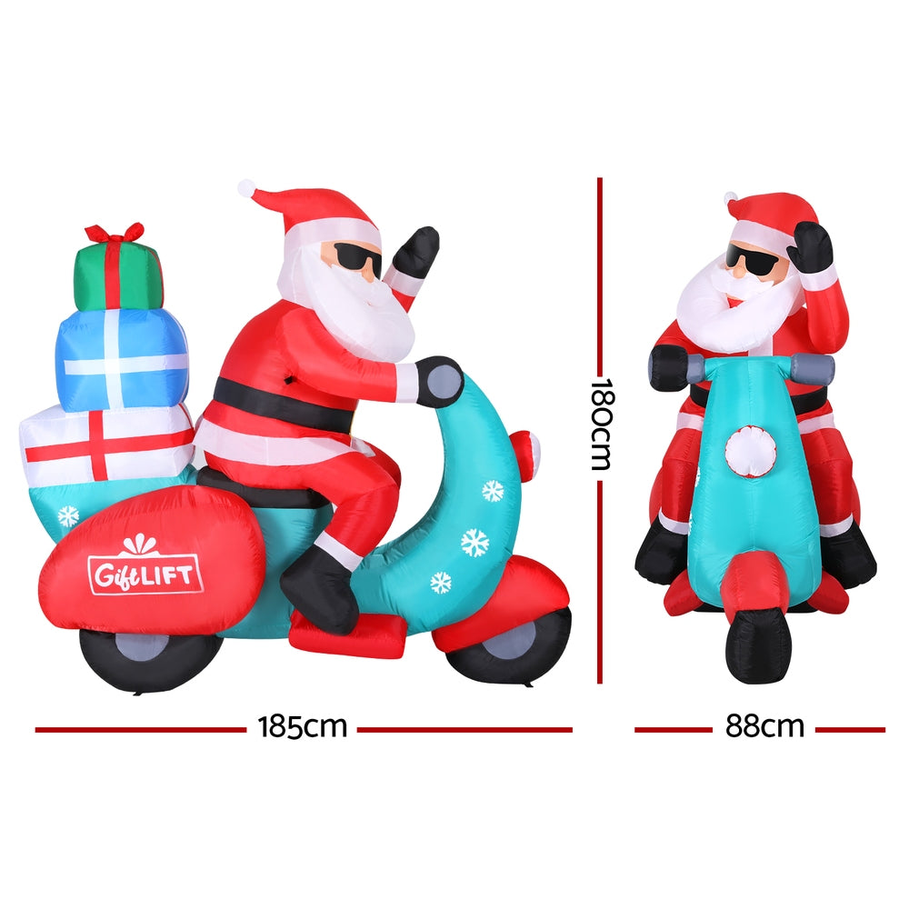 Outdoor Decorations & Lights: Jingle Jollys Christmas Inflatable Santa Motorbike LED Illuminated Decorations