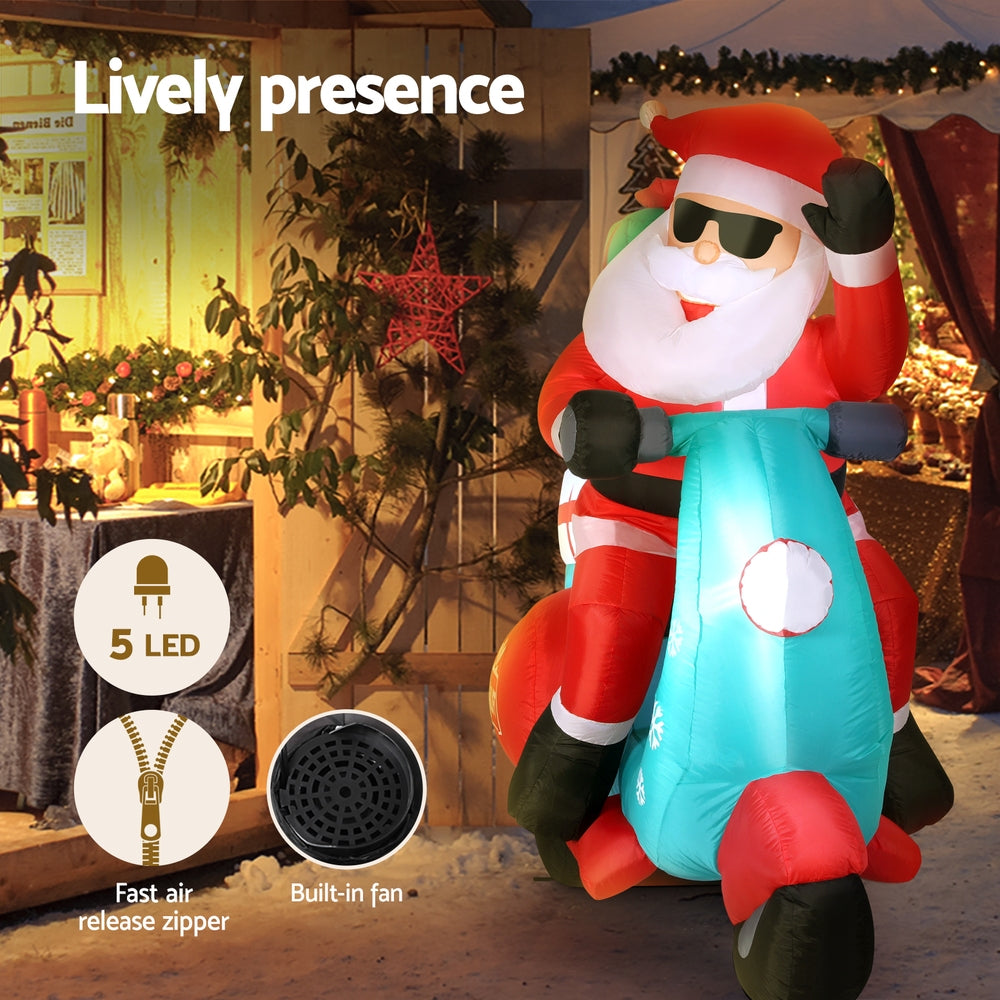 Outdoor Decorations & Lights: Jingle Jollys Christmas Inflatable Santa Motorbike LED Illuminated Decorations
