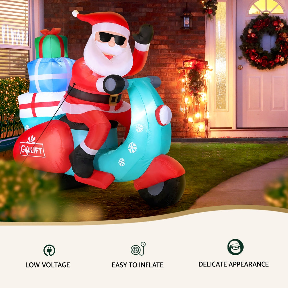 Outdoor Decorations & Lights: Jingle Jollys Christmas Inflatable Santa Motorbike LED Illuminated Decorations