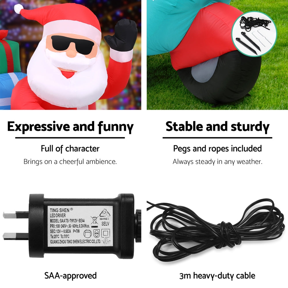 Outdoor Decorations & Lights: Jingle Jollys Christmas Inflatable Santa Motorbike LED Illuminated Decorations