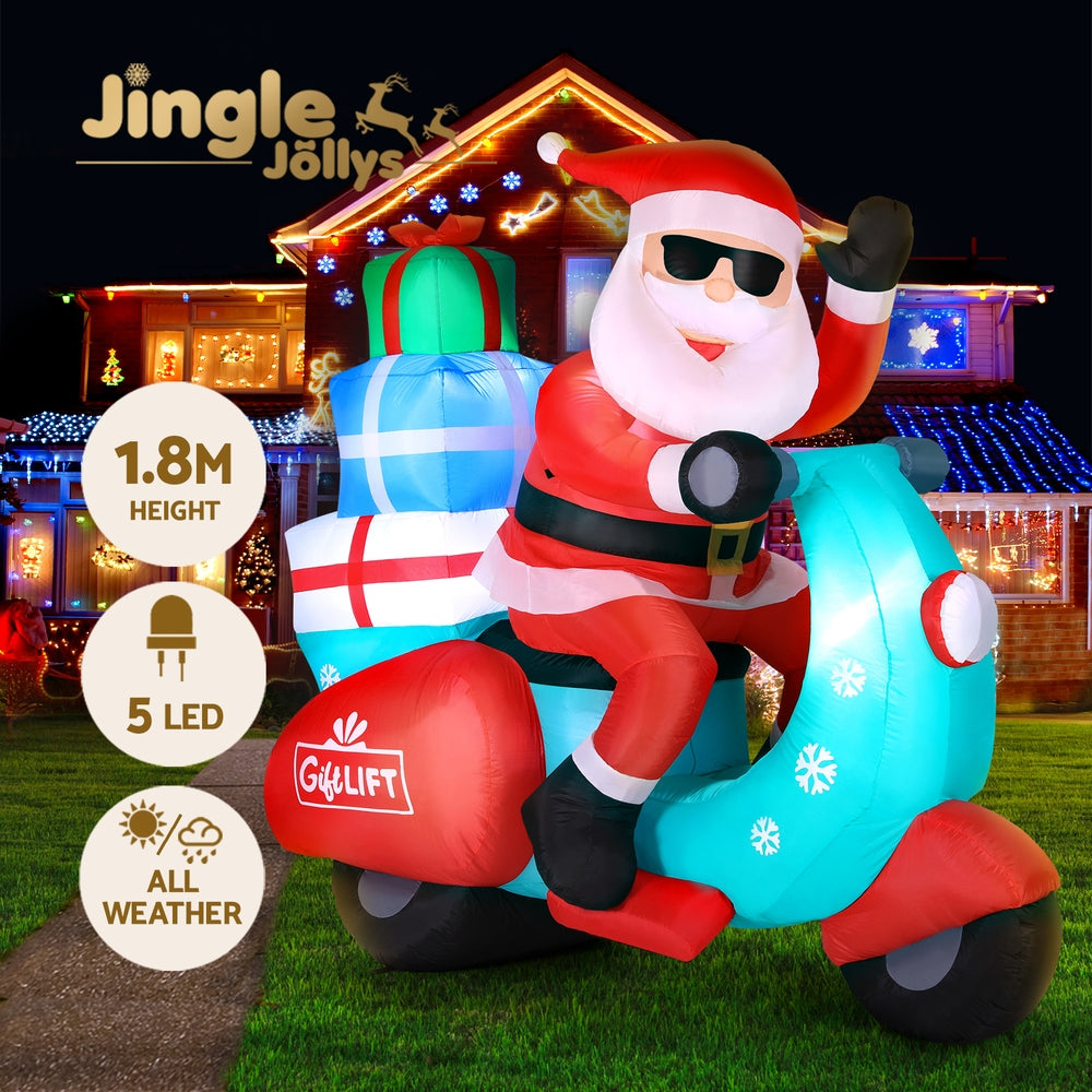 Outdoor Decorations & Lights: Jingle Jollys Christmas Inflatable Santa Motorbike LED Illuminated Decorations