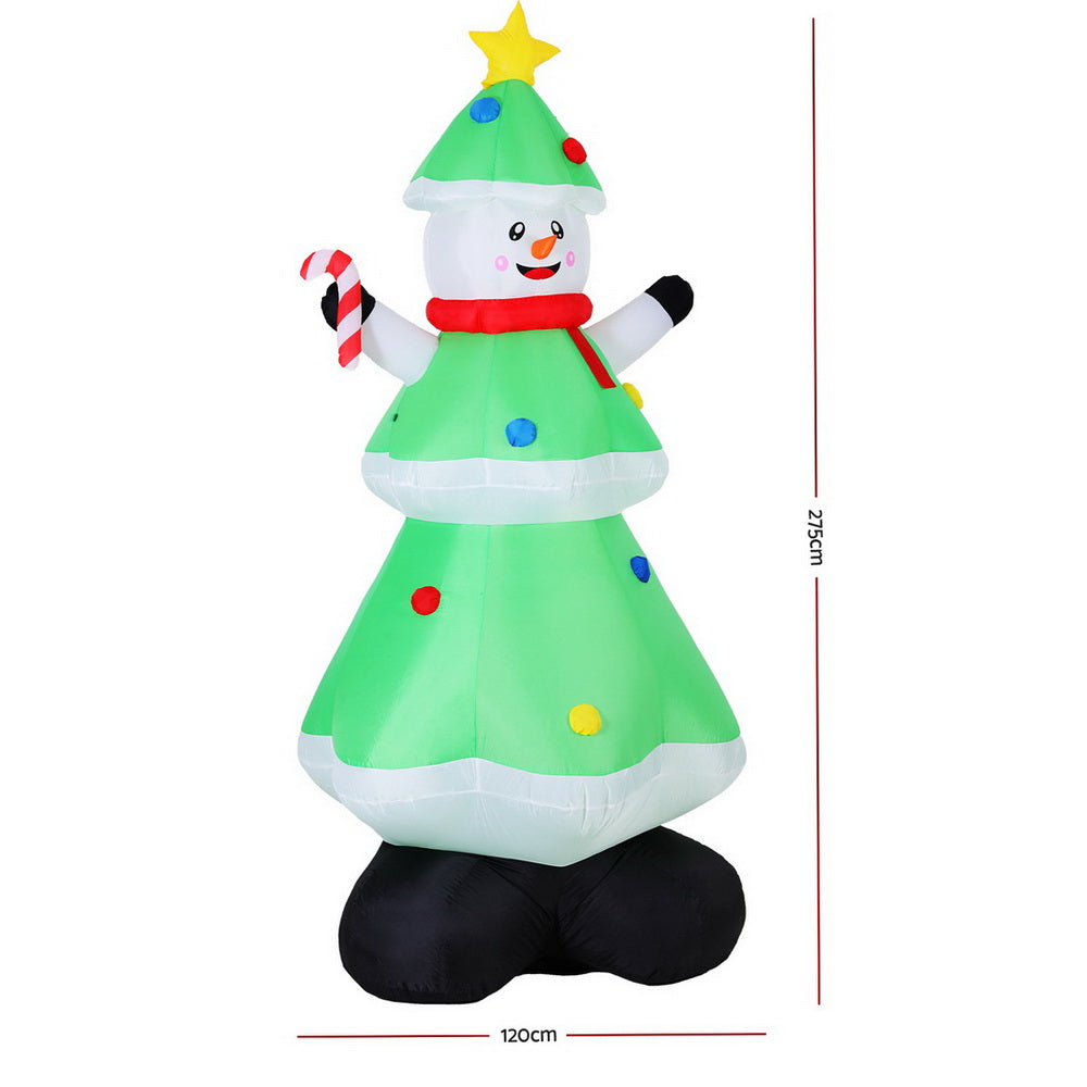 Outdoor Decorations & Lights: Jingle Jollys Christmas Inflatable Snowman Tree 2.75M Height LED Decorations Illuminated