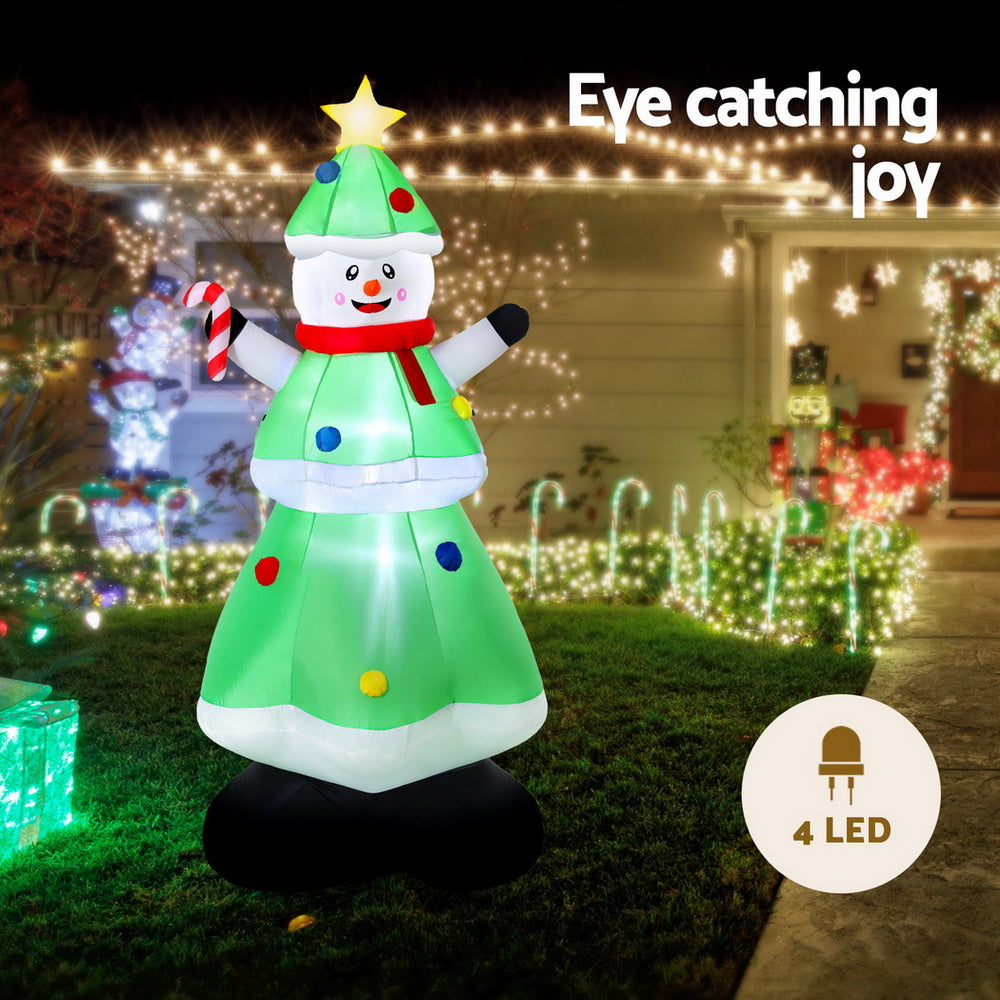 Outdoor Decorations & Lights: Jingle Jollys Christmas Inflatable Snowman Tree 2.75M Height LED Decorations Illuminated