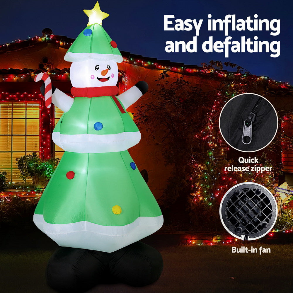 Outdoor Decorations & Lights: Jingle Jollys Christmas Inflatable Snowman Tree 2.75M Height LED Decorations Illuminated