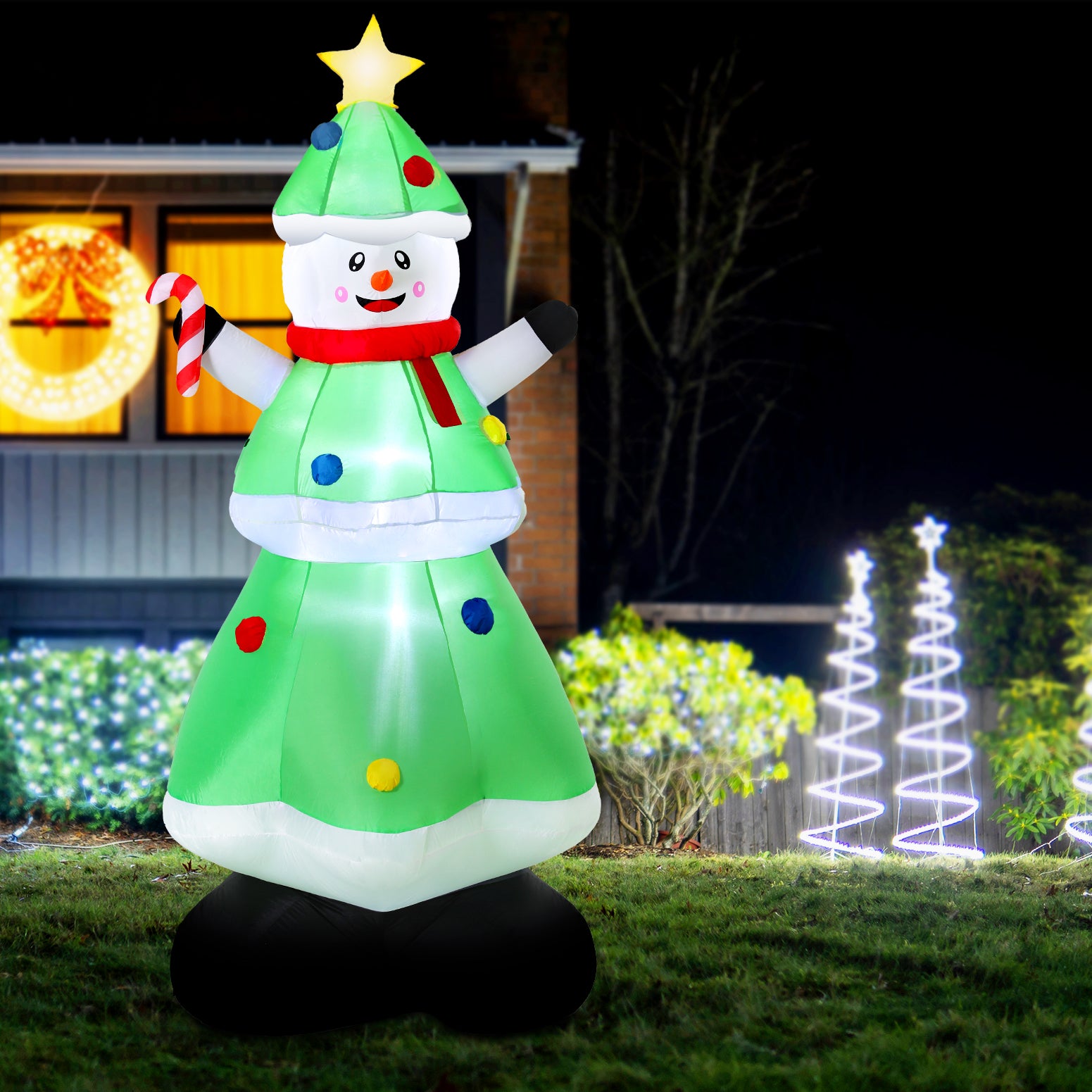 Outdoor Decorations & Lights: Jingle Jollys Christmas Inflatable Snowman Tree 2.75M Height LED Decorations Illuminated
