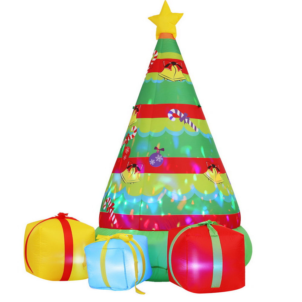 Outdoor Decorations & Lights: Jingle Jollys Christmas Inflatable Gift Tree 2.2M Height Flashing Light Decorations Illuminated