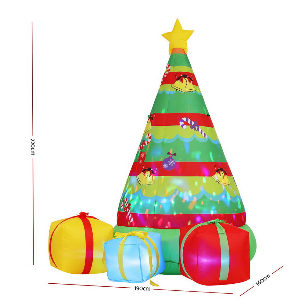 Outdoor Decorations & Lights: Jingle Jollys Christmas Inflatable Gift Tree 2.2M Height Flashing Light Decorations Illuminated