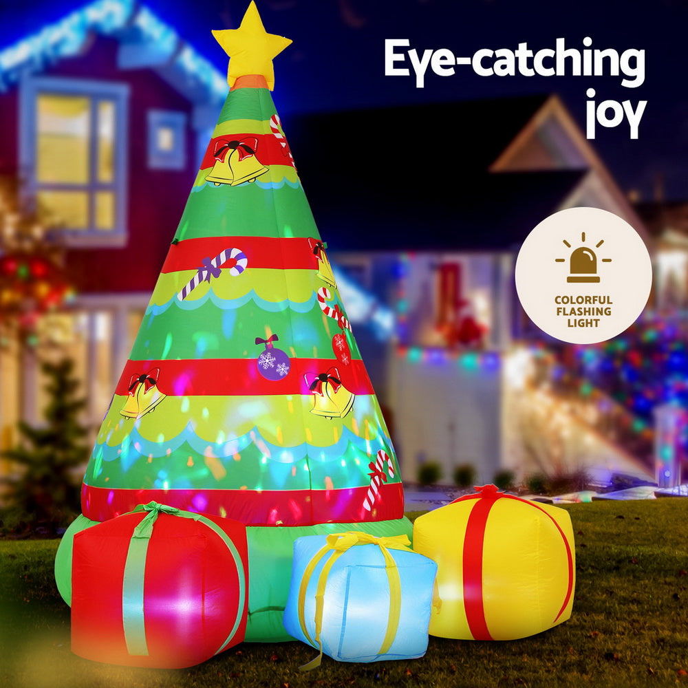 Outdoor Decorations & Lights: Jingle Jollys Christmas Inflatable Gift Tree 2.2M Height Flashing Light Decorations Illuminated