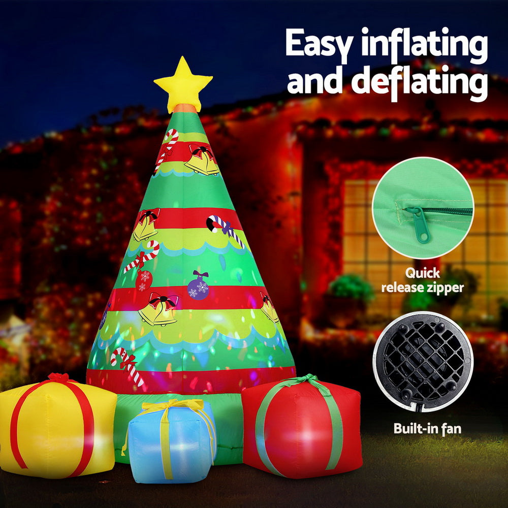 Outdoor Decorations & Lights: Jingle Jollys Christmas Inflatable Gift Tree 2.2M Height Flashing Light Decorations Illuminated