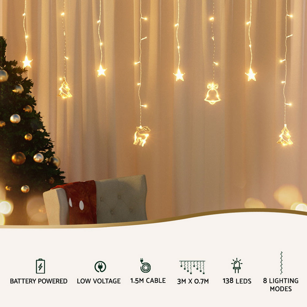 Outdoor Decorations & Lights: 138 LED 3M Christmas Lights Icicle Light Warm White Jingle Jollys