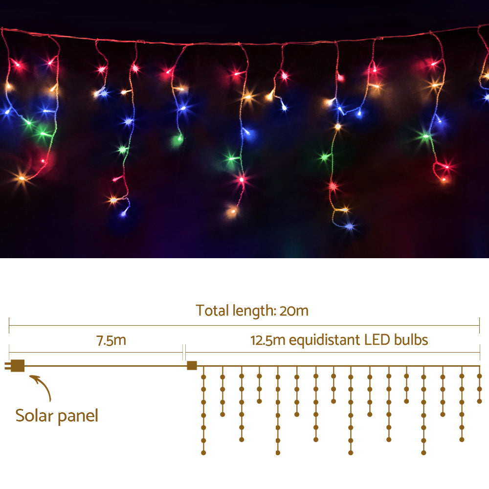 Outdoor Decorations & Lights: 12.5M Christmas Lights Solar Icicle String Light Multi Colour Jingle Jollys