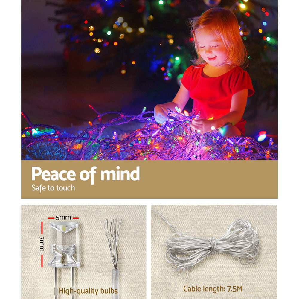 Outdoor Decorations & Lights: 12.5M Christmas Lights Solar Icicle String Light Multi Colour Jingle Jollys