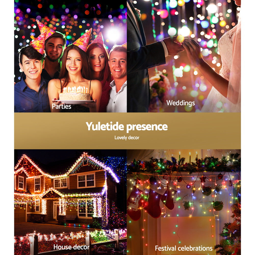 Outdoor Decorations & Lights: 12.5M Christmas Lights Solar Icicle String Light Multi Colour Jingle Jollys