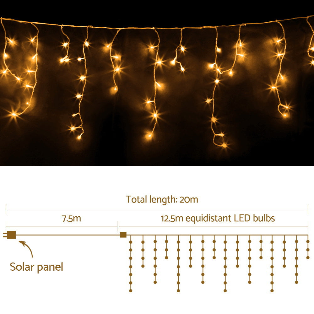 Outdoor Decorations & Lights: 12.5M Christmas Lights Solar Icicle String Light Warm White Jingle Jollys
