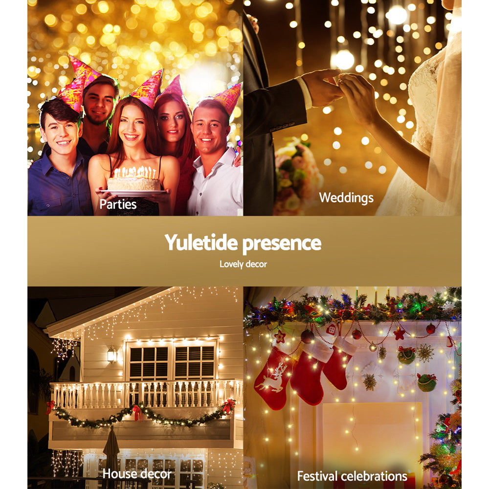 Outdoor Decorations & Lights: 12.5M Christmas Lights Solar Icicle String Light Warm White Jingle Jollys