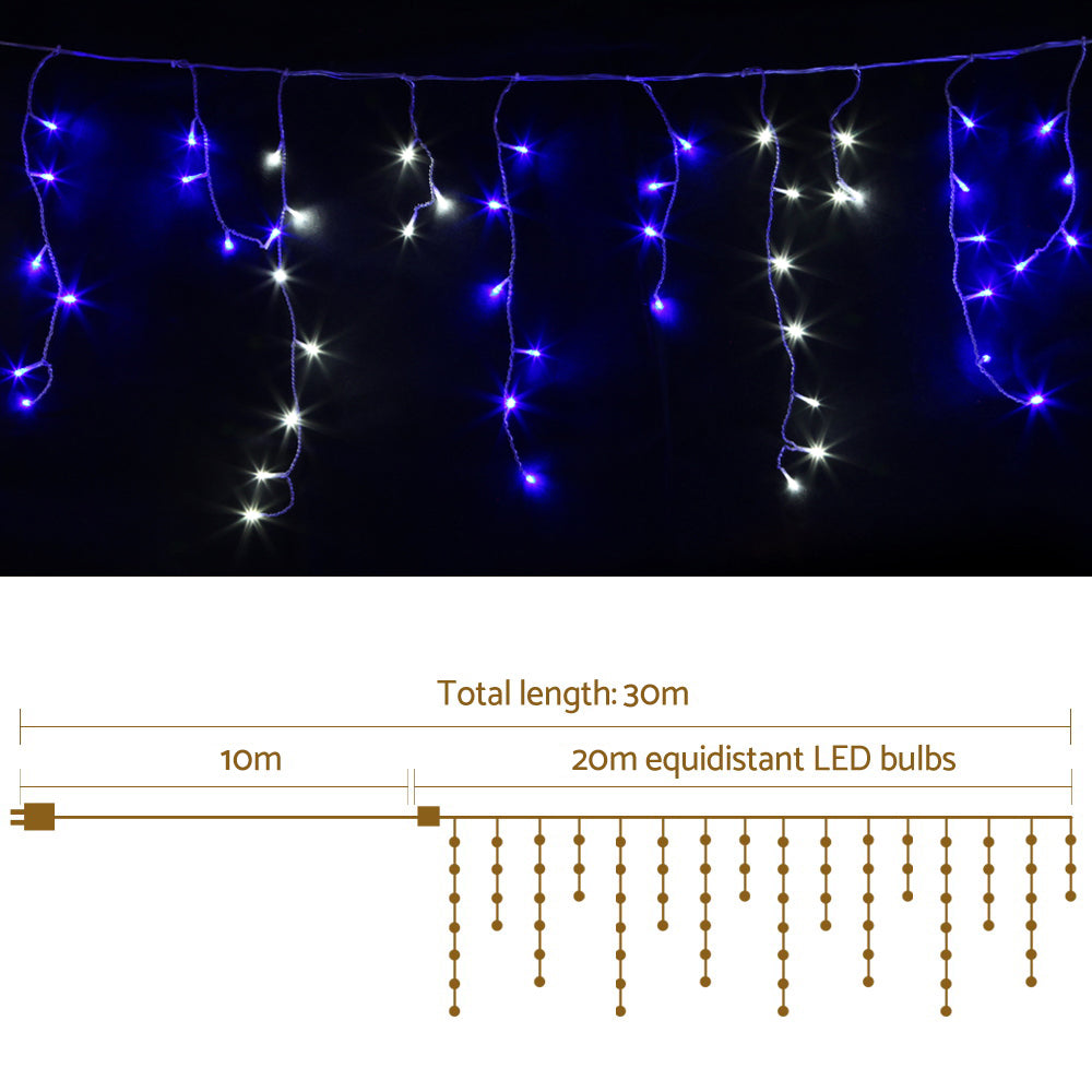 Outdoor Decorations & Lights: 20M Christmas Lights Icicle Light 800 LED Blue White Decor Jingle Jollys