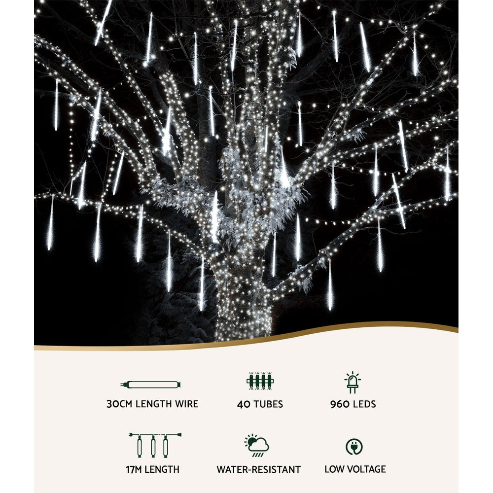 Outdoor Decorations & Lights: 12M Christmas Lights Icicle Light 960 LED Falling Metor Jingle Jollys