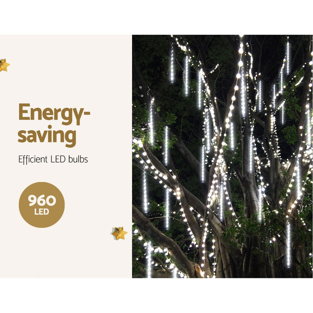 Outdoor Decorations & Lights: 12M Christmas Lights Icicle Light 960 LED Falling Metor Jingle Jollys