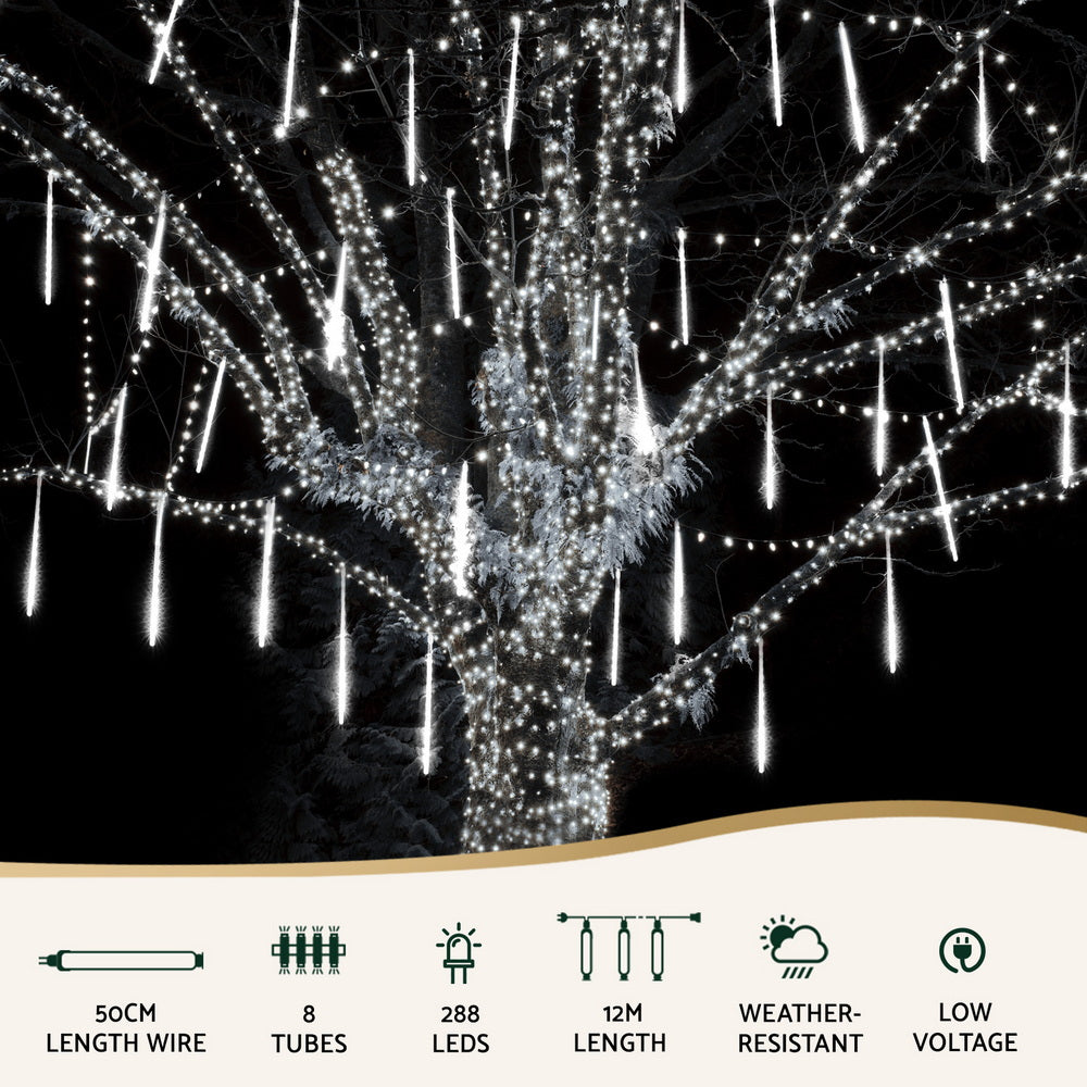 Outdoor Decorations & Lights: Jingle Jollys 7M Christmas Lights Shower Light 288 LED Icicle Falling Metor