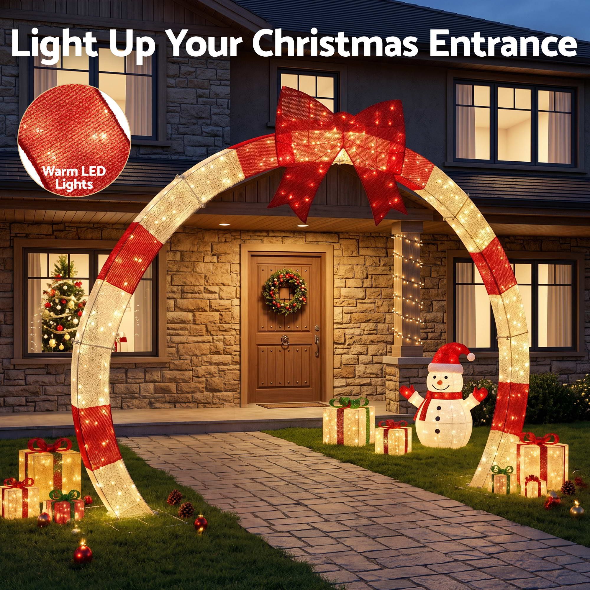 Jingle Jollys 2.5m Christmas Archway Pre-Lit Christmas Arch Warm White LED Outdoor Garden Decoration
