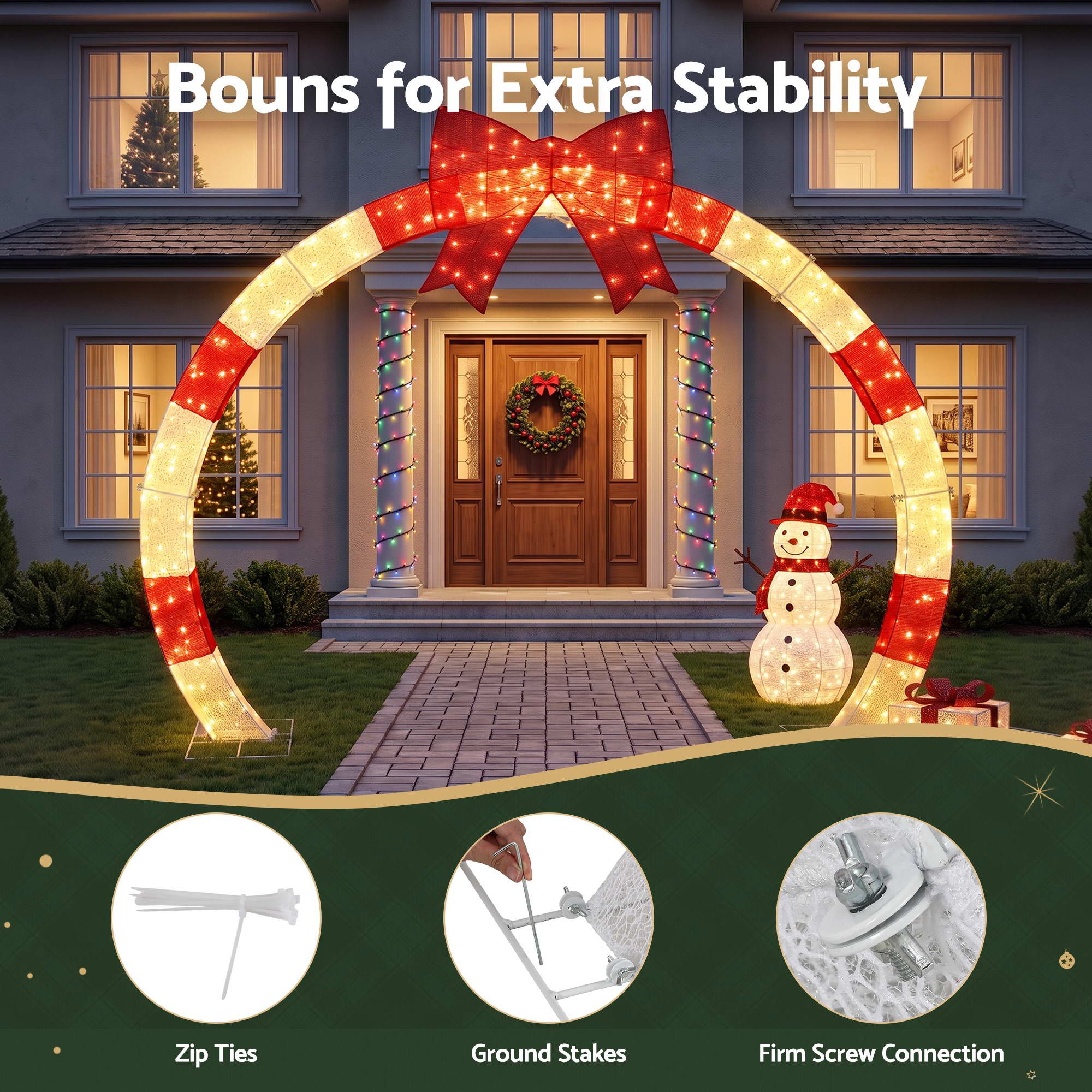 Jingle Jollys 2.5m Christmas Archway Pre-Lit Christmas Arch Warm White LED Outdoor Garden Decoration
